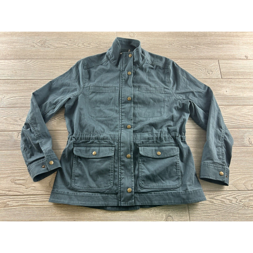 L.L. Bean Cargo Jacket Women Small Pet Blue chore utility Collared Buttons